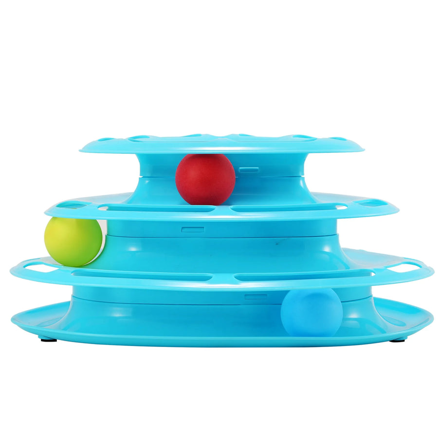 Blue four-layer interactive ball track tower toy for cats