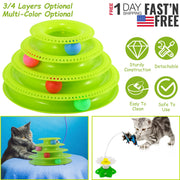 Blue four-layer interactive ball track tower toy for cats