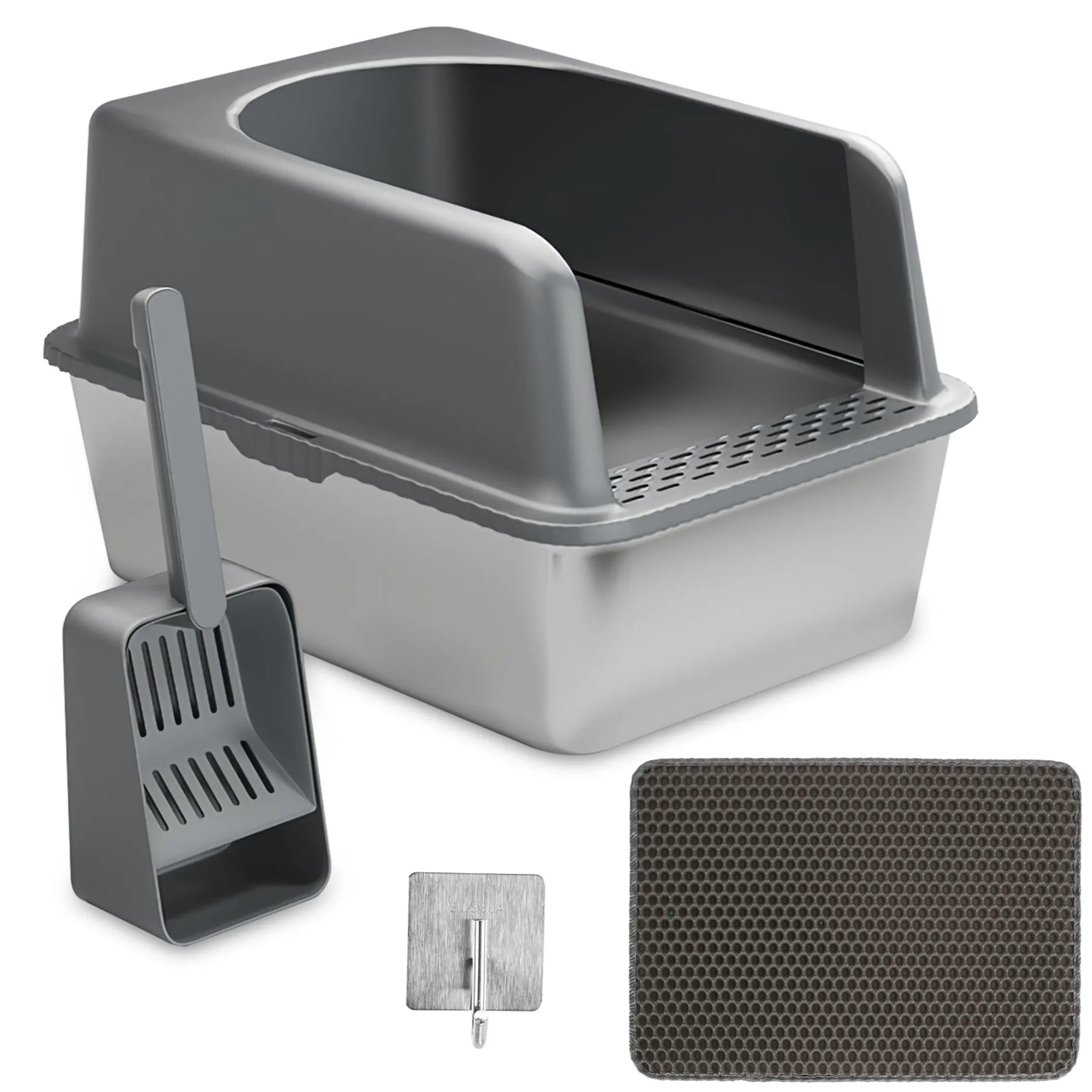 Enclosed Stainless Steel Cat Litter Box with High-Sided Splash Guard
