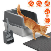 Enclosed Stainless Steel Cat Litter Box with High-Sided Splash Guard