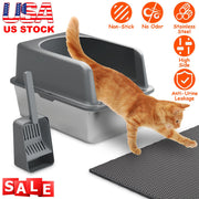 Enclosed Stainless Steel Cat Litter Box with High-Sided Splash Guard