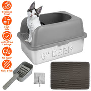 Enclosed Stainless Steel Cat Litter Box with High-Sided Splash Guard