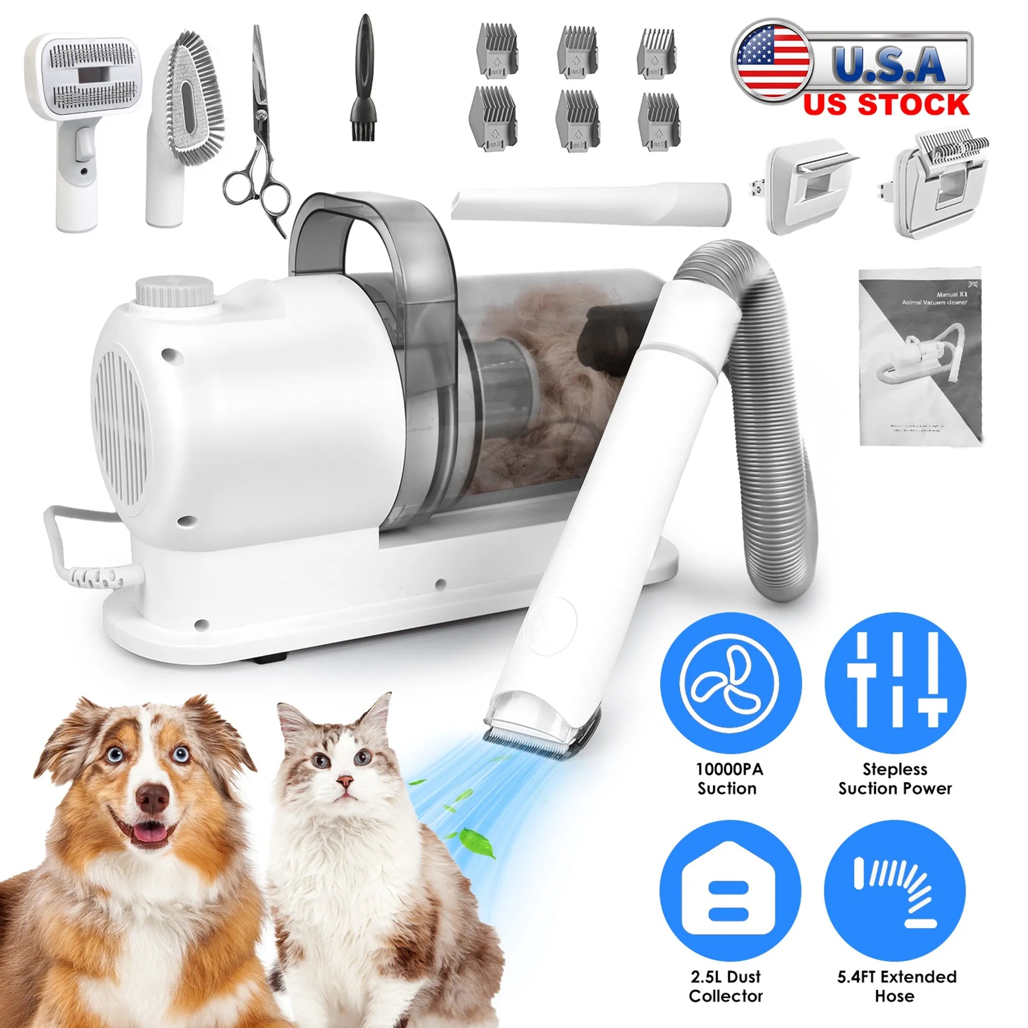 Professional Pet Grooming Vacuum Kit – 7-in-1 Quiet Vacuum & Clipper System