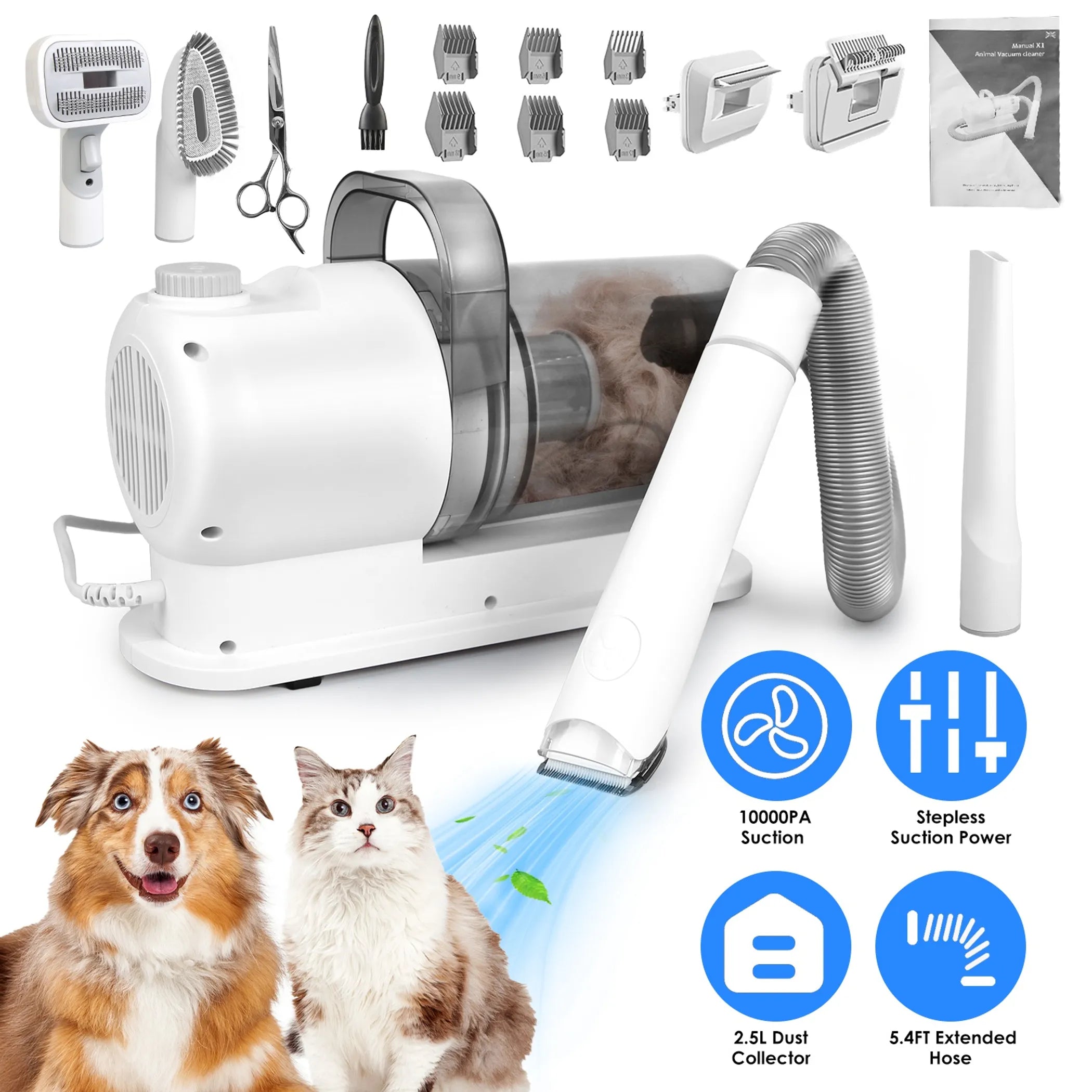 Professional Pet Grooming Vacuum Kit – 7-in-1 Quiet Vacuum & Clipper System