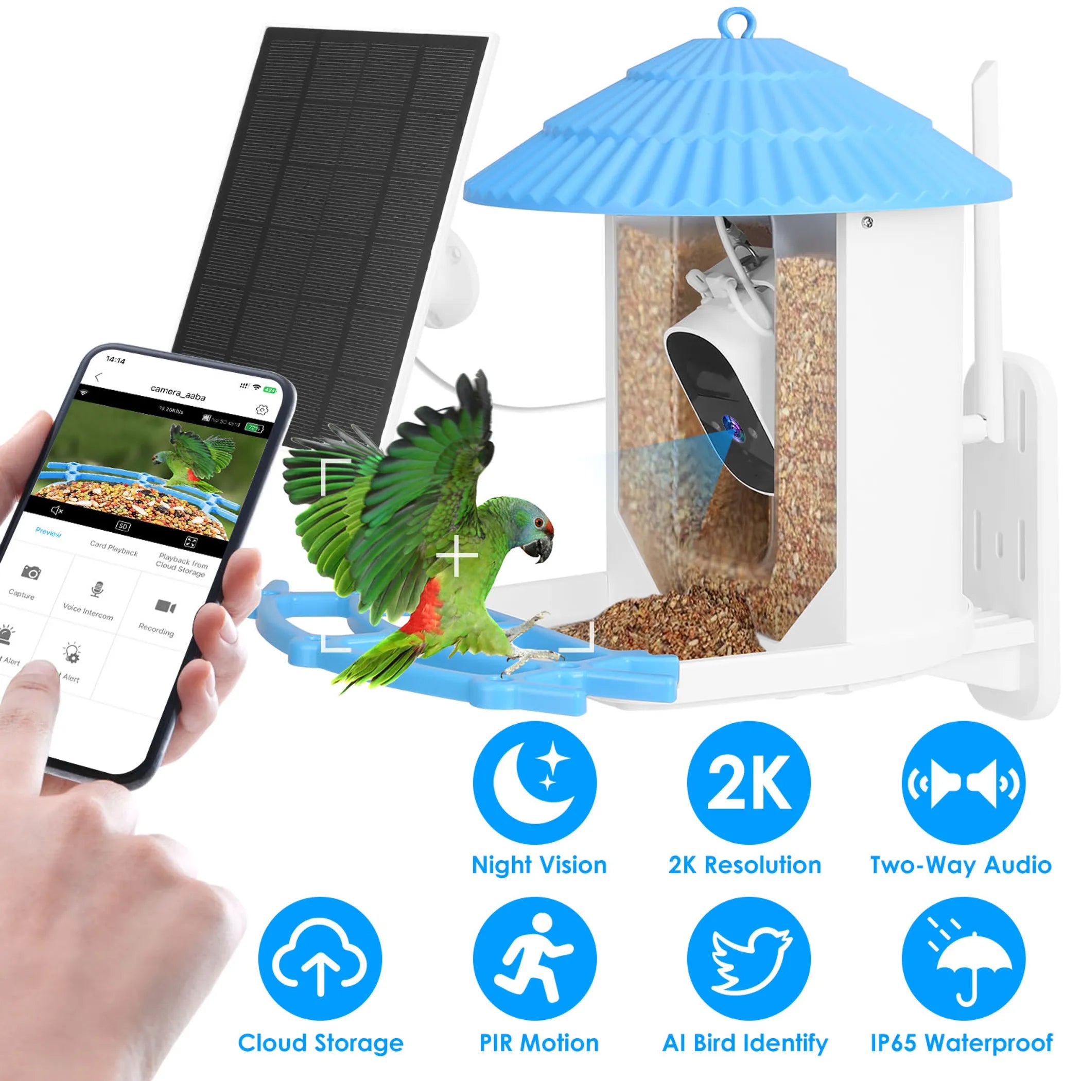 Solar Powered Smart Bird Feeder with 2K WiFi Camera & AI Bird Recognition