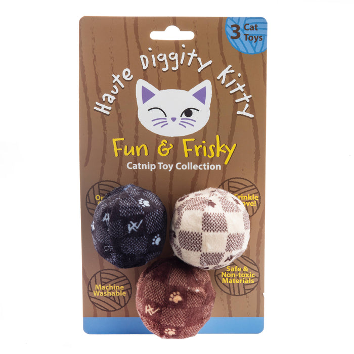 Haute Diggity Dog Kitty Vuiton Checker Balls Catnip Toys