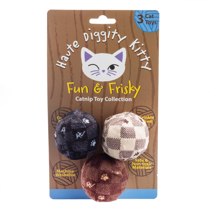 Haute Diggity Dog Kitty Vuiton Checker Balls Catnip Toys by Haute Diggity Dog - dog toy