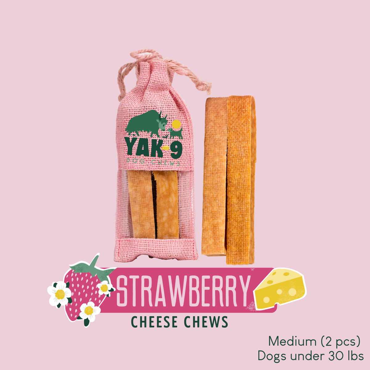 Yak9 Chews Strawberry Yak Cheese Chews for Dogs