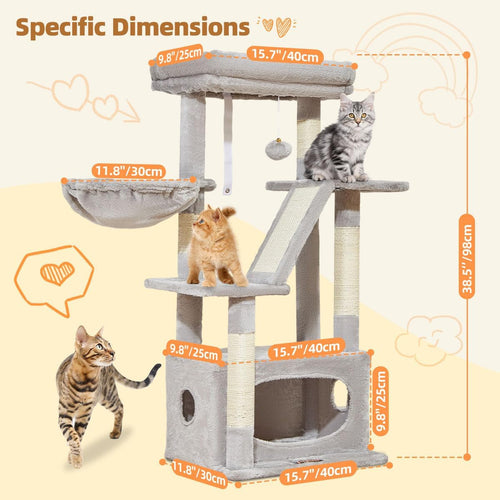 38-Inch Cat Tree for Indoor Cats – Kitten Tower with Condo, Hammock & Perch