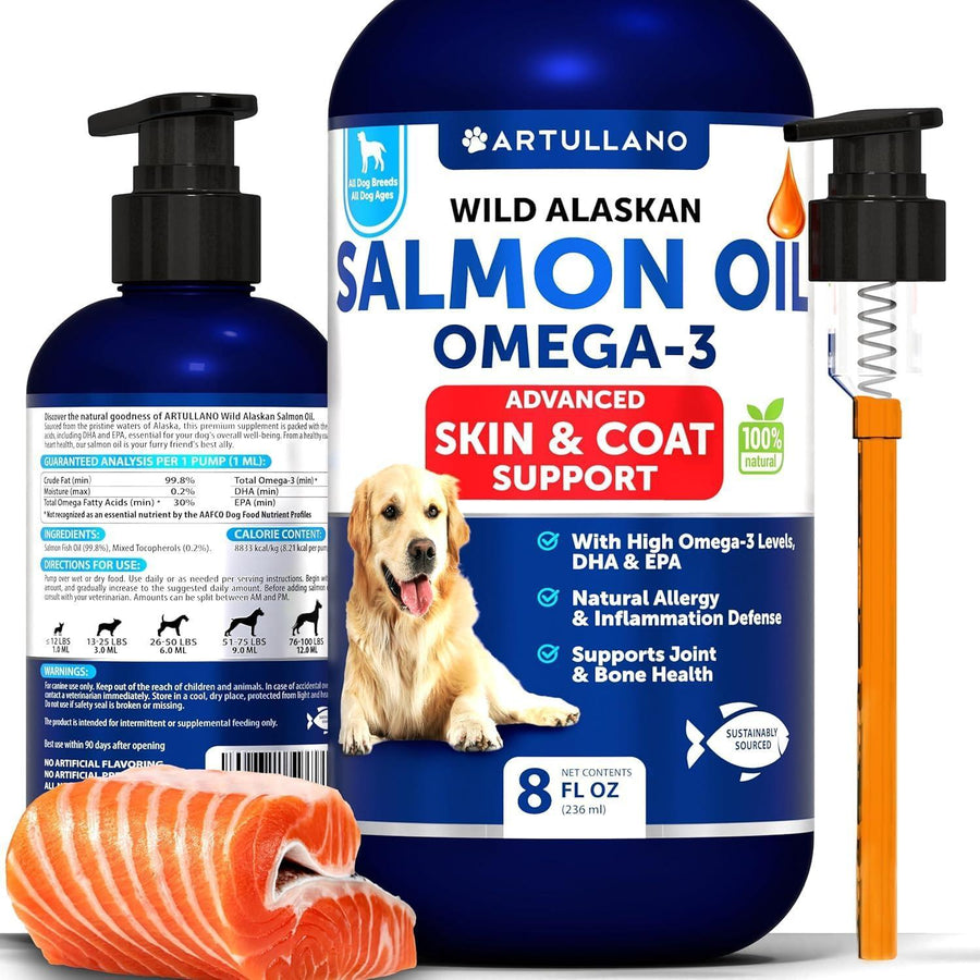 Artullano Wild Alaskan Salmon Oil for dogs 8 fl oz pump bottle