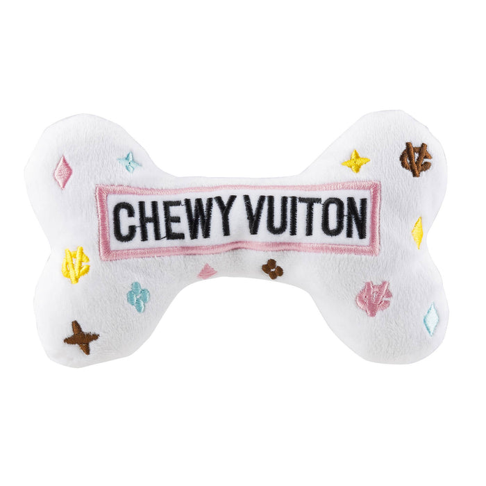 Haute Diggity Dog White Chewy Vuiton Bones Squeaker Dog Toy