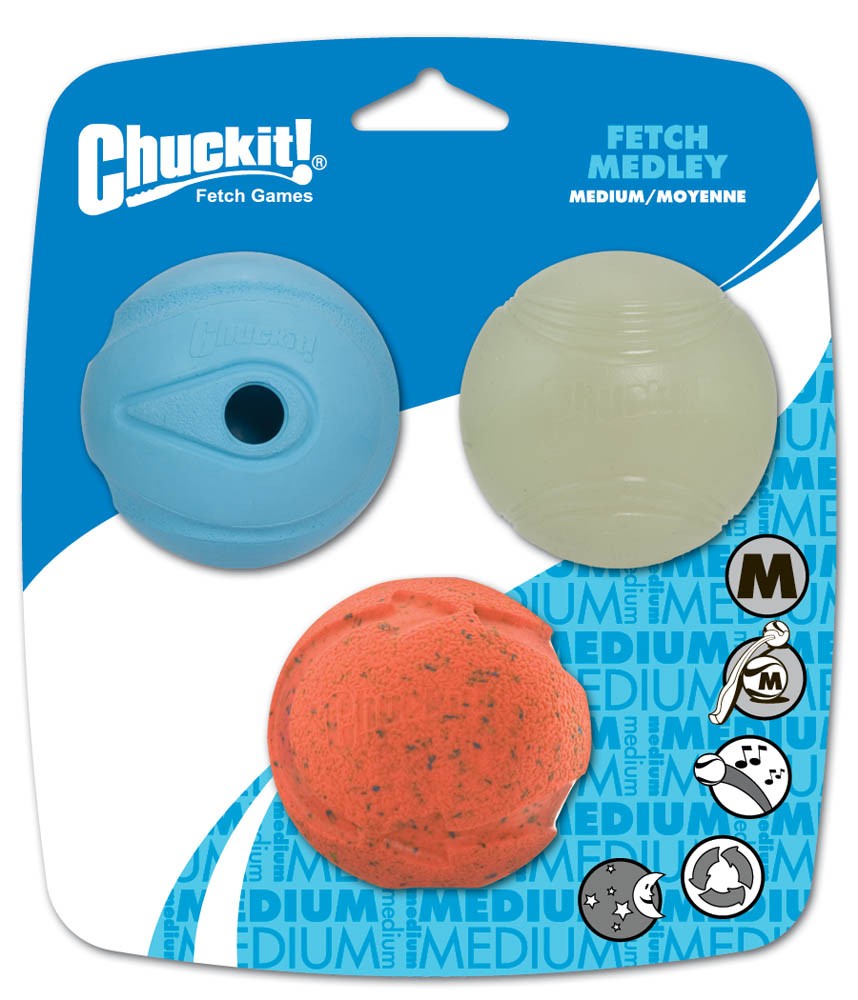 Chuckit! Fetch Medley Dog Balls, Medium, 3-Pack