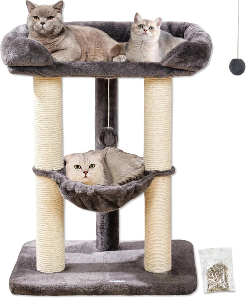 28-Inch Cat Tree for Large Cats – Window Perch, Hammock & Scratching Post