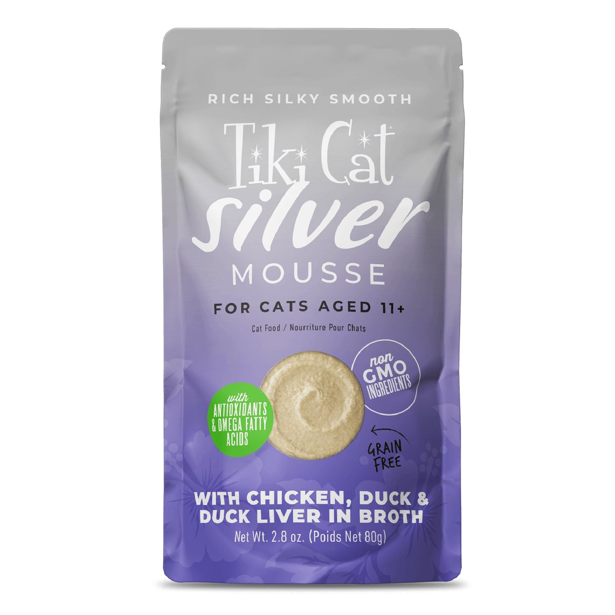 Tiki Pet Cat Silver Mousse Chicken, Duck, Duck Liver 2.8oz. (Case of 12)