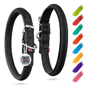 Black Rolled Leather Dog Collar – 8–10 in Neck