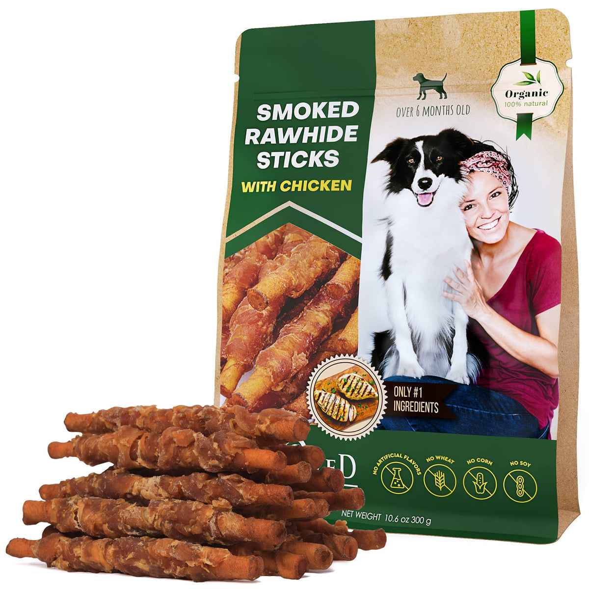Beloved Pets Smoked Chicken-Wrapped Rawhide Sticks for Dogs – 10.6 oz
