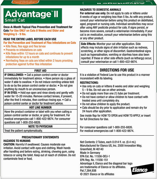 Advantage II Flea Treatment for Small Cats 5–9 lb, 2 Pack