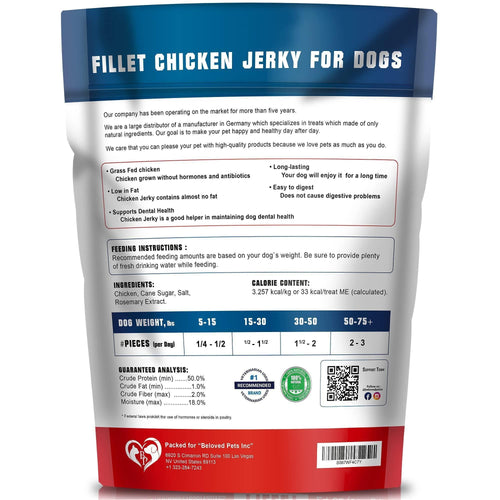 Beloved Pets Chicken Jerky Dog Treats – 1.5 lb