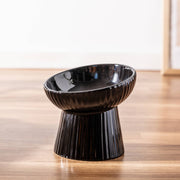 Fluted Tilt Ceramic Cat Dish – Ideal For Food Or Water – Black