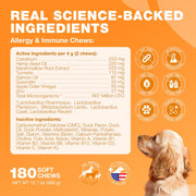 Dog Allergy Relief Chews  Itch Relief for Dogs  180 Allergy Chews for Itching Skin with Probiotics, Colostrum, Salmon Oil  Allergy, Skin and Coat, Immune, Digestion Support Supplement  Hot Spots