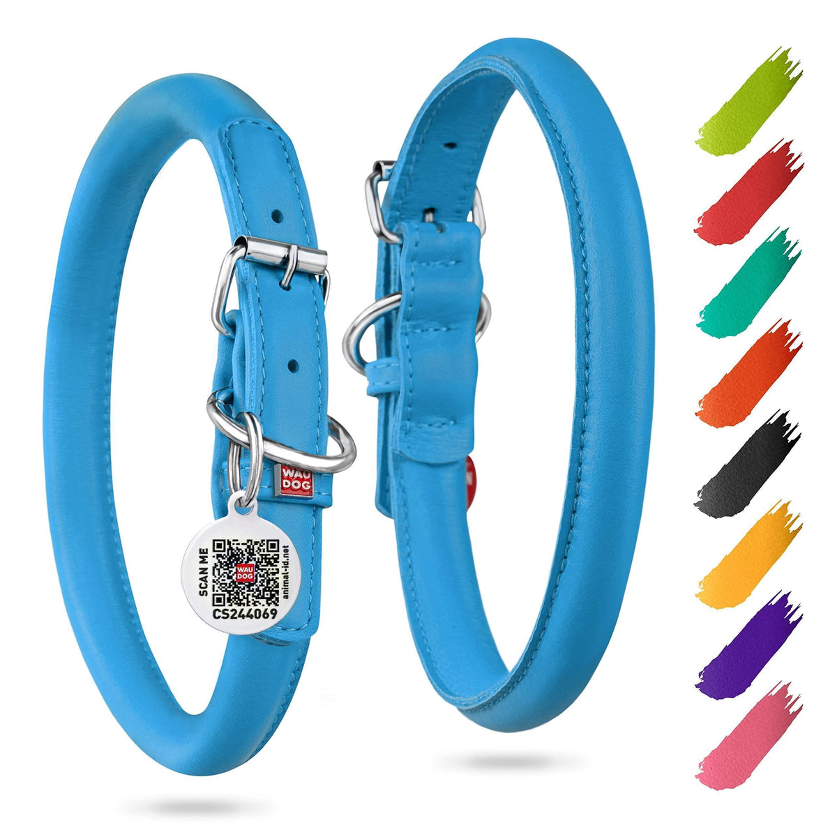Blue Rolled Leather Dog Collar – 13–16 in Neck