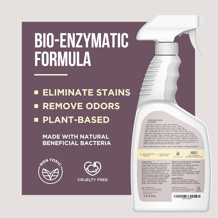 Bird Cage Cleaner Bird Poop Remover Natural Enzyme Spray USA Made