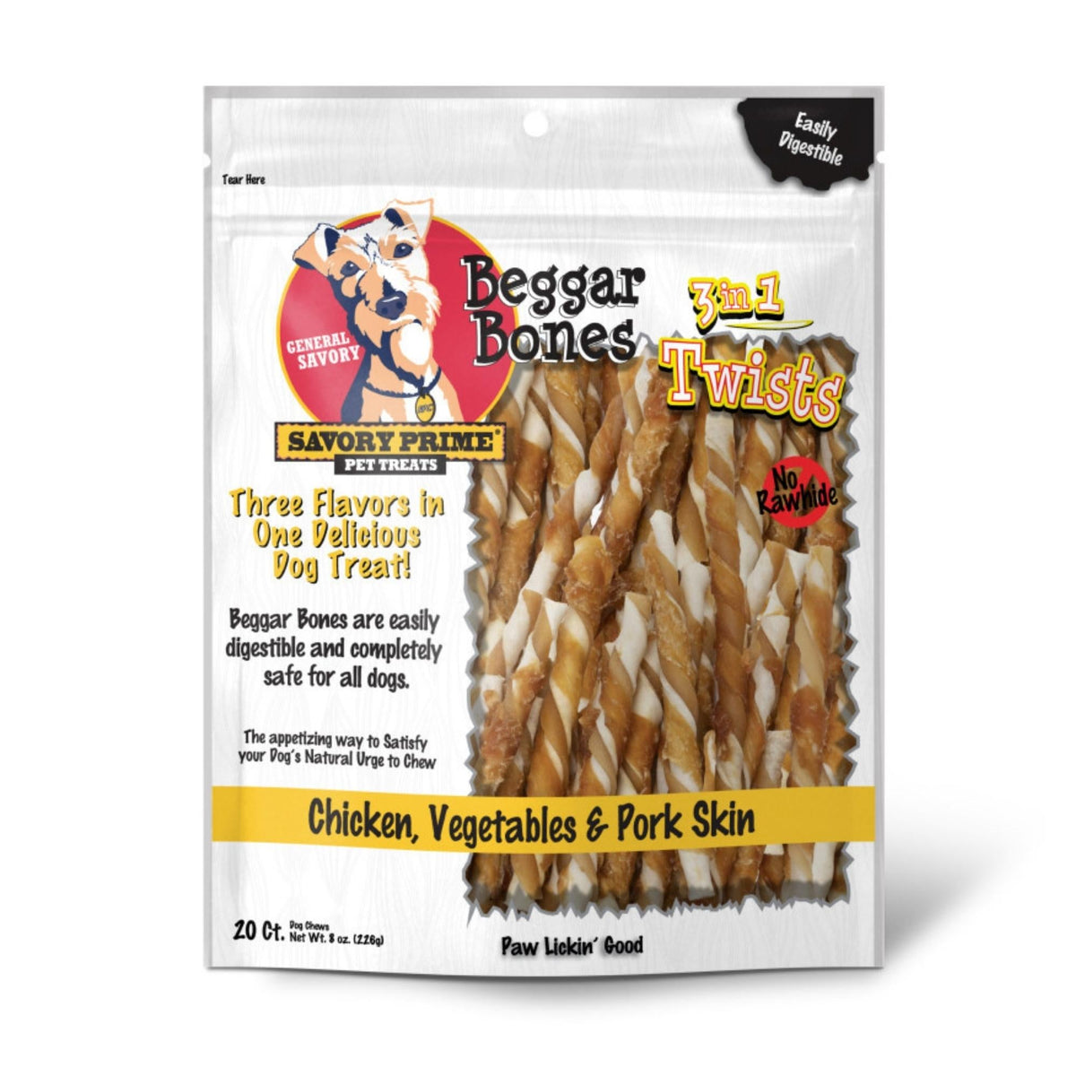 Savory Prime Beggar Bone 3in1 Twists Dog Treat Chicken, Vegetable & Pork, 1ea/20 ct Default Title