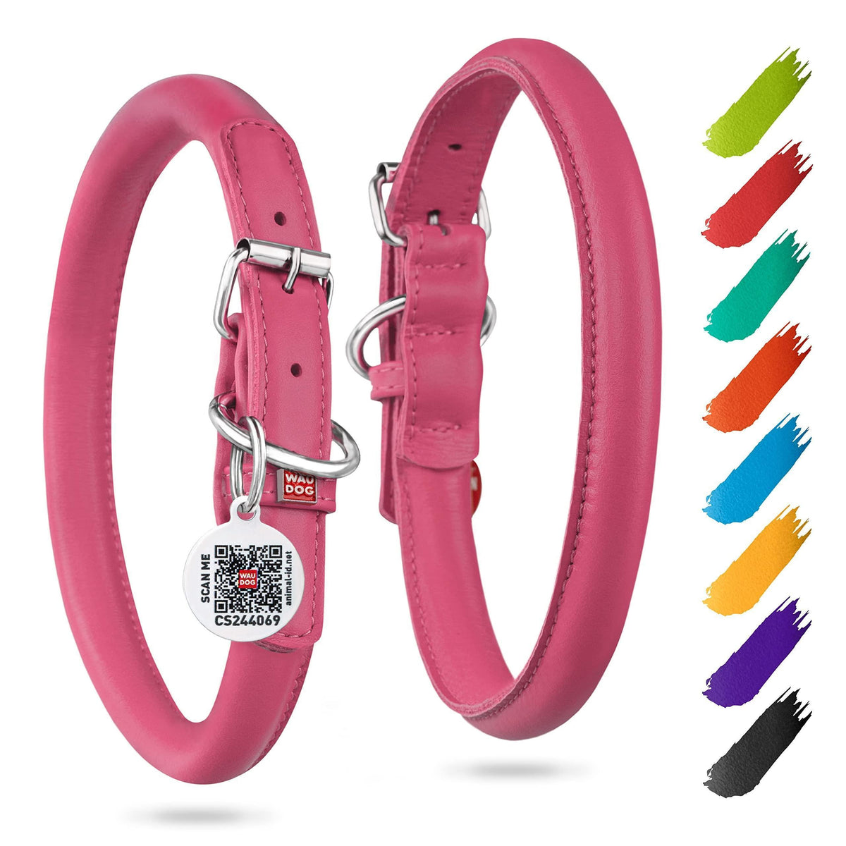Pink Rolled Leather Dog Collar – 8–10 in Neck