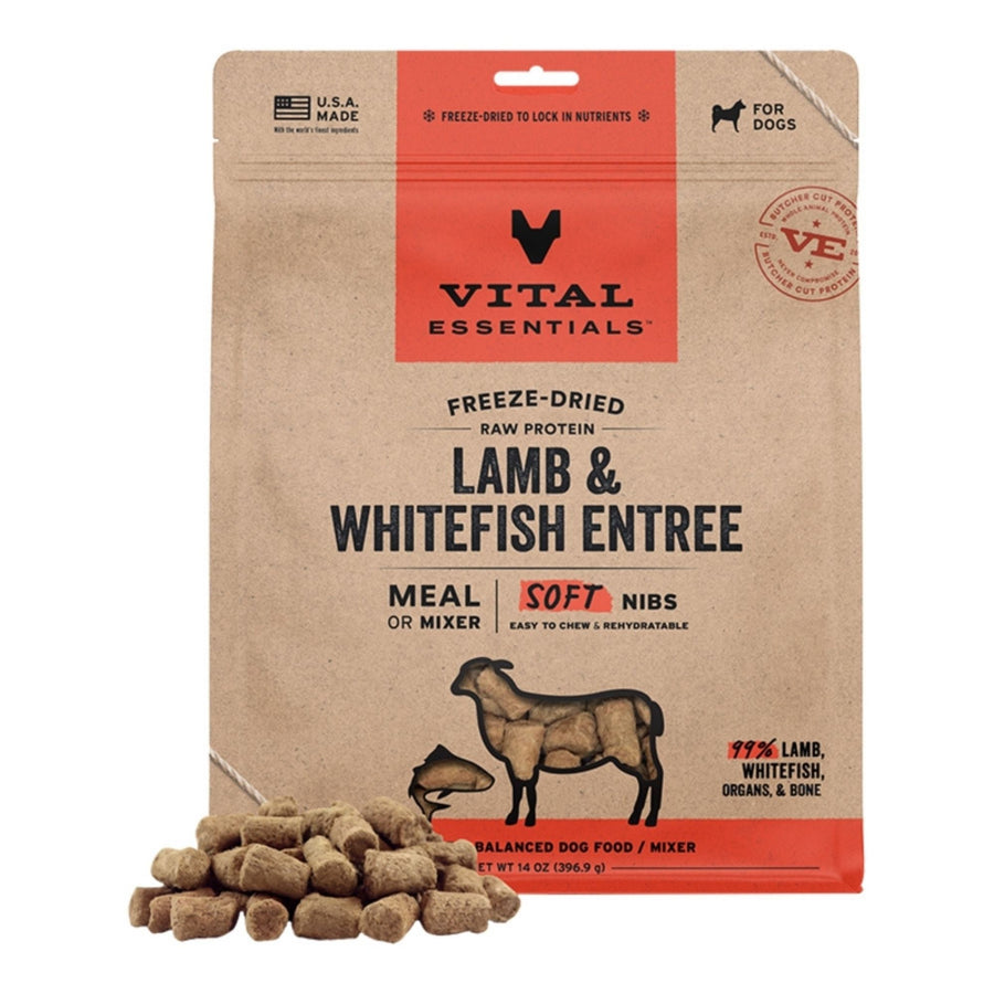 Vital Essentials Dog Freeze-Dried Raw Grain Free Lamb & Whitefish Entree & Mixer Soft Nibs 14oz.