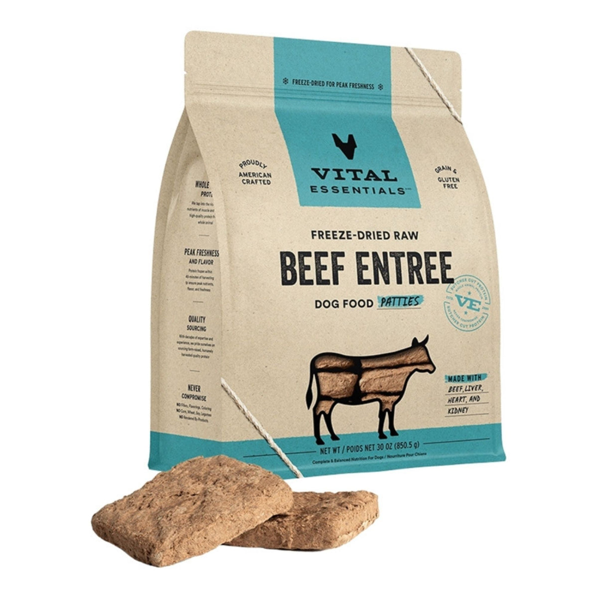 Vital Essentials Dog Freeze Dried Patties Beef 30oz.