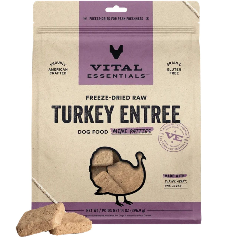Vital Essentials Dog Freeze-Dried Raw Grain Free Turkey Entree Mini Patties 14oz.