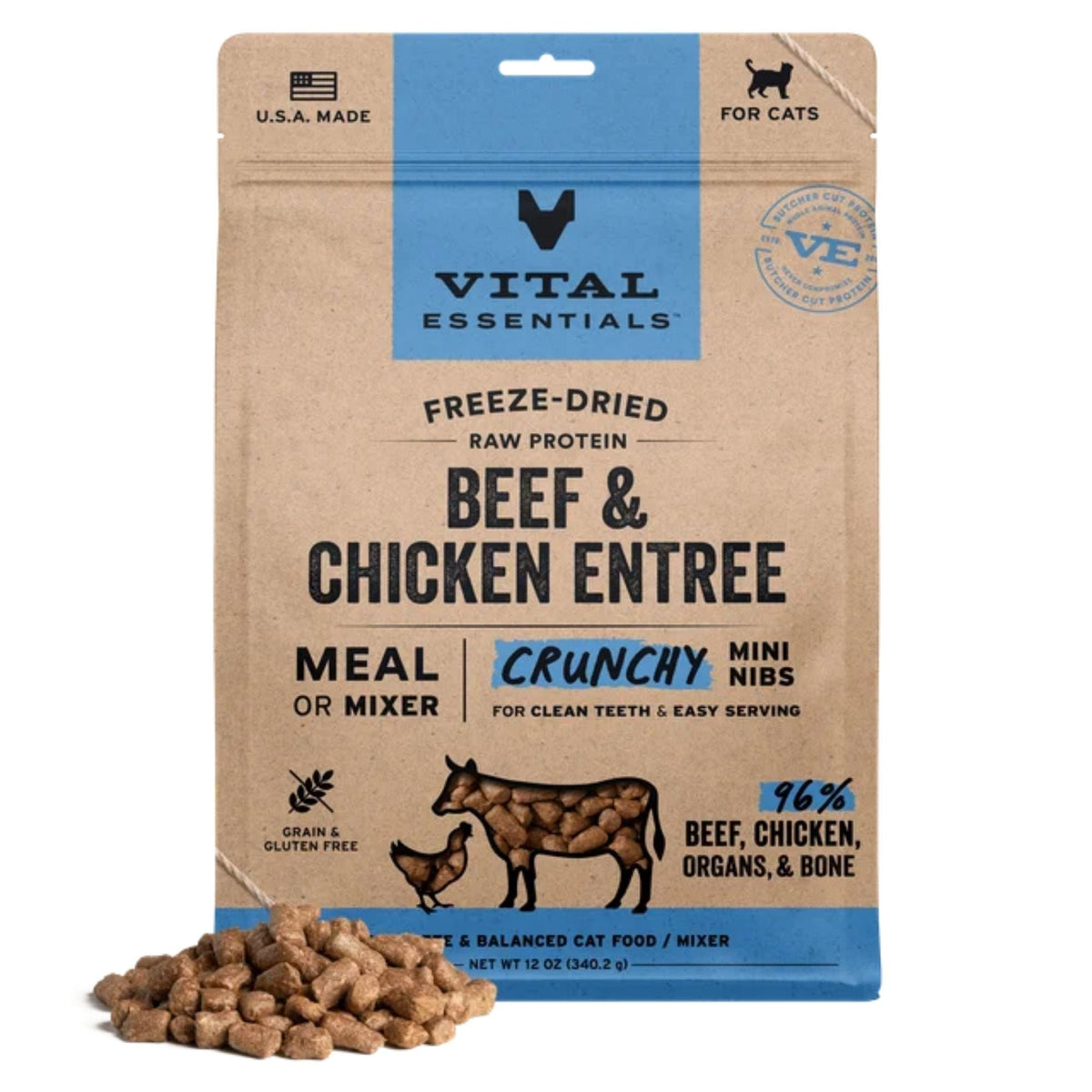 Vital Essentials Cat Freeze Dried Mini Nibs Beef Chicken 12oz.