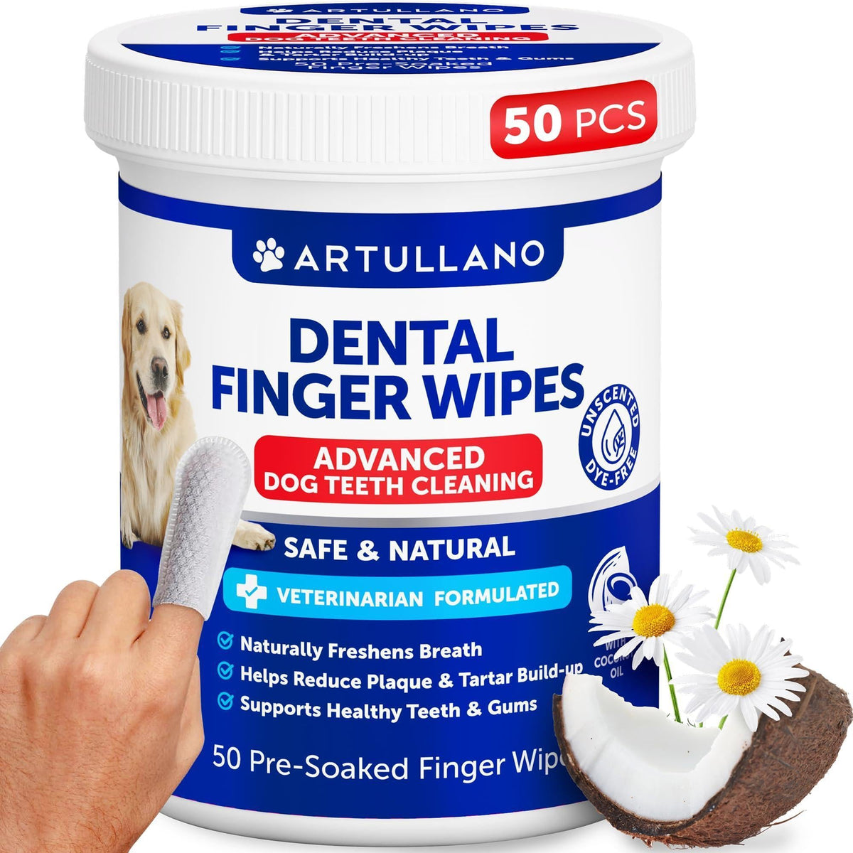 Dog Teeth Cleaning Finger Wipes – 50 Count