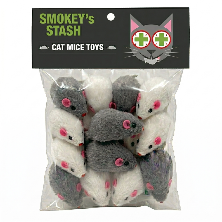 Smokey's Stash Rabbit Fur Mouse Cat Toys – 12 Pack by Smokey's Stash