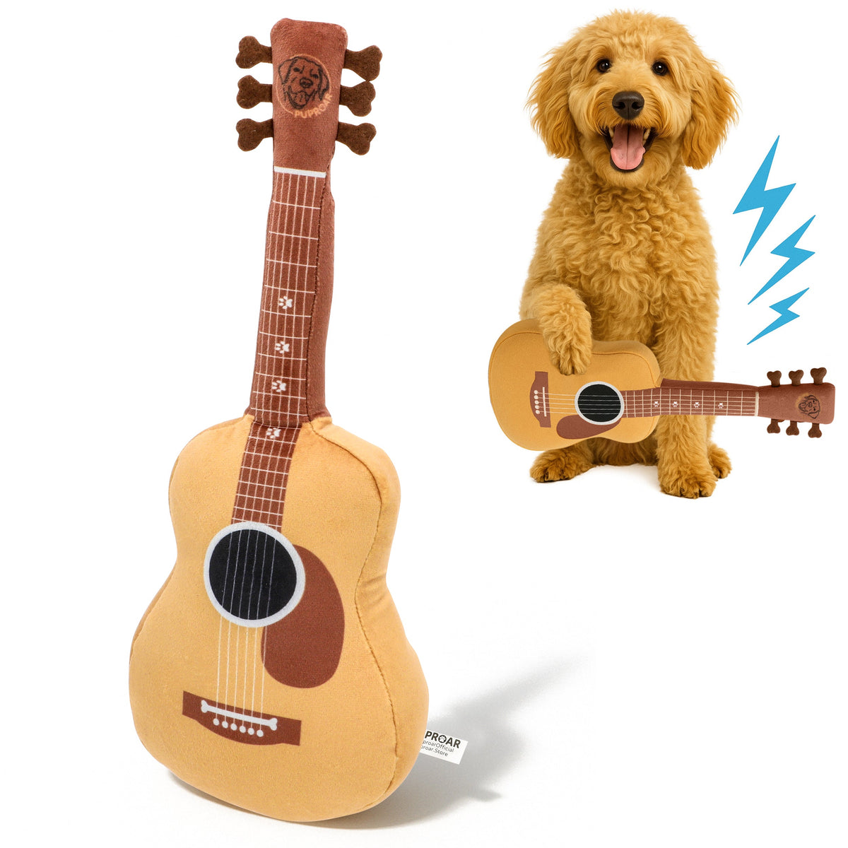 PUPROAR Guitar Plush Squeaky Dog Toy with Crinkle – Approx. 13.5 in