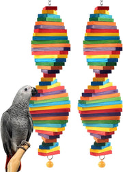 Bird Chew Toy with Wooden Blocks, Hanging Parrot Toy for Medium to Large Birds