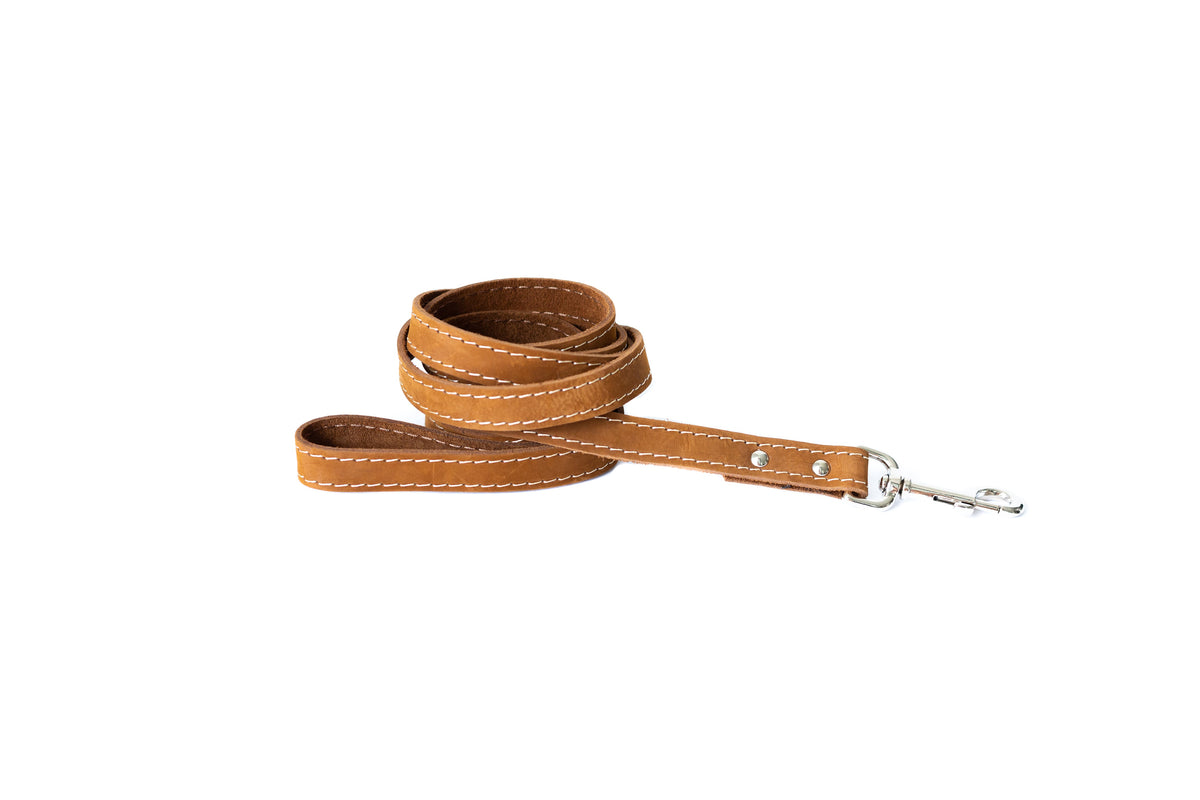 Euro-Dog Traditional Earth Brown Leather Dog Leash