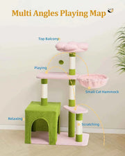 Large Floral Cat Tree with 2-Door Condo & Hammock