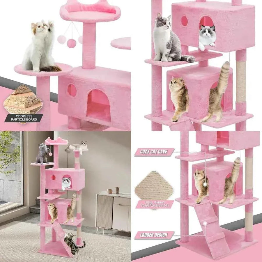 70" Pink Cat Tree with Scratching Posts