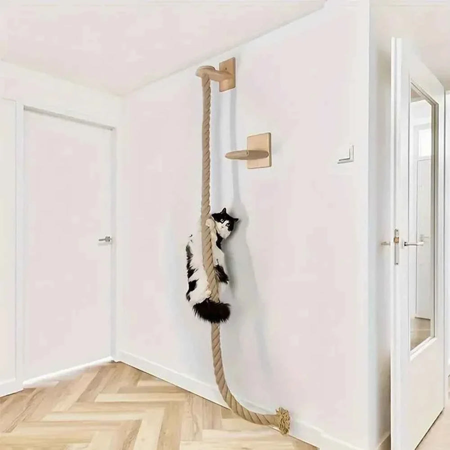 Wall-Mounted Cat Climbing Rope & Wood Platforms