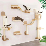 Wall-Mounted Cat Climbing Rope & Wood Platforms