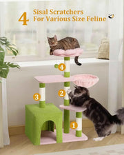 Large Floral Cat Tree with 2-Door Condo & Hammock