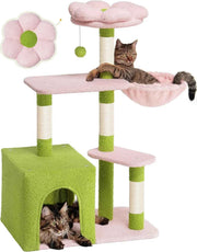 Large Floral Cat Tree with 2-Door Condo & Hammock