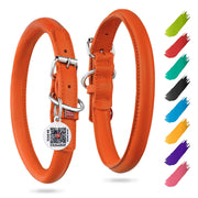 Orange Rolled Leather Dog Collar – 10–13 in Neck