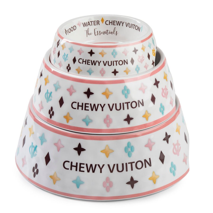Haute Diggity Dog White Chewy Vuiton Dog Bowl - 3 Sizes!! Dog Food by Haute Diggity Dog - dog food
