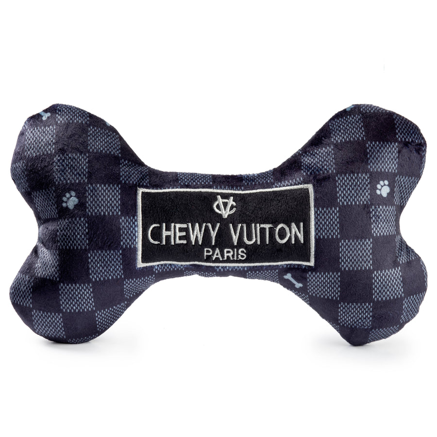 Haute Diggity Dog Black Checker Chewy Vuiton Bone Squeaker Toy by Haute Diggity Dog - dog toy