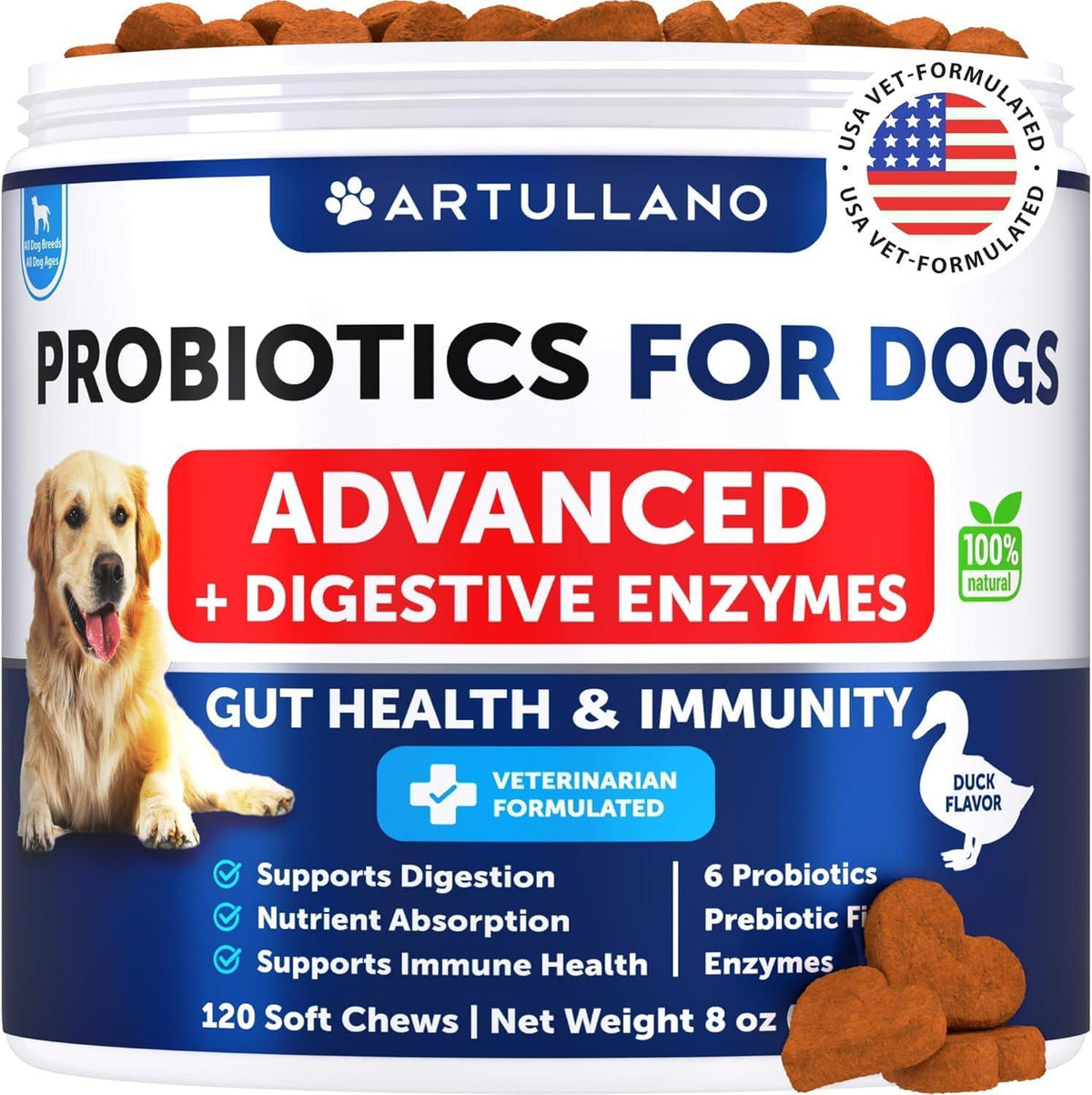 Artullano Advanced Probiotics & Digestive Enzymes for Dogs – 120 Soft Chews
