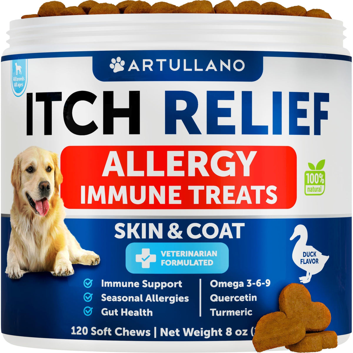 Artullano Dog Skin & Coat Soft Chews with Omega-3 Fish Oil