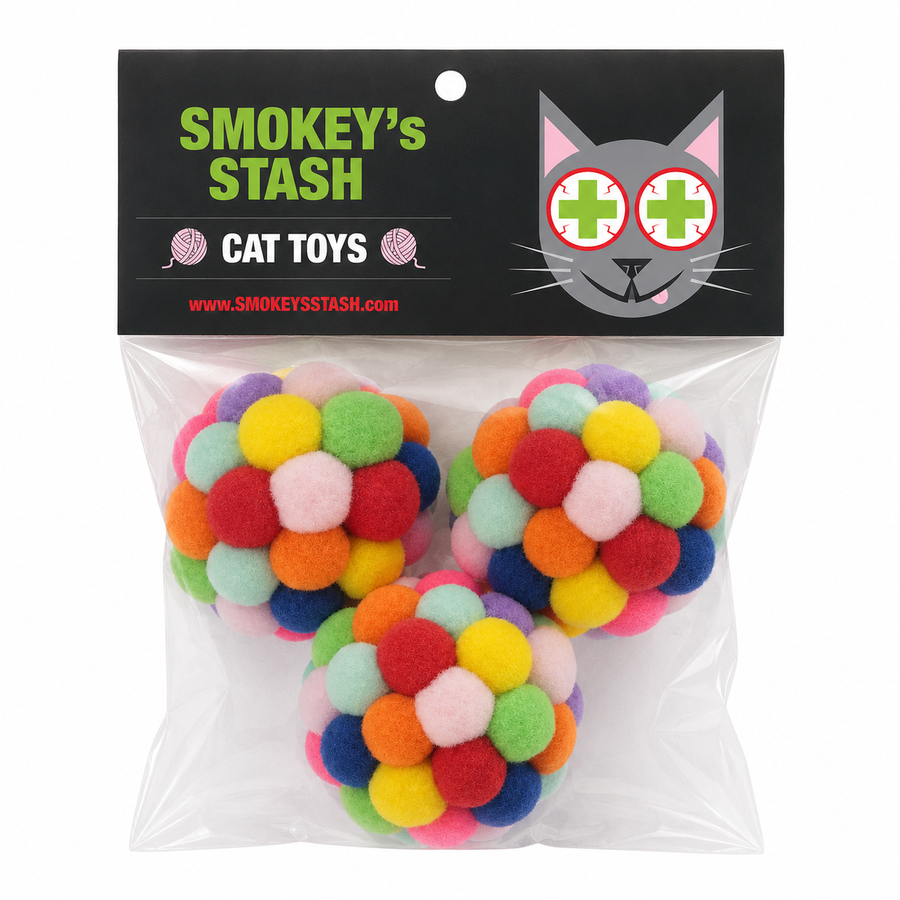 Smokey's Stash Plush Pom Cat Balls with Bells – 3 Pack by Smokey's Stash