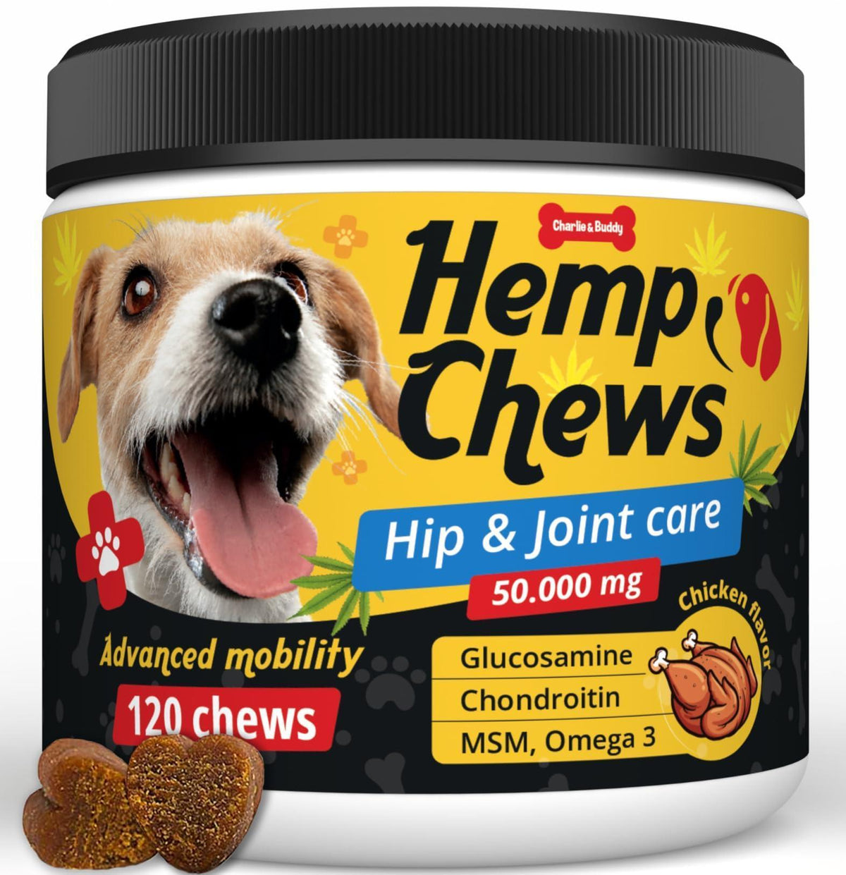 Charlie & Buddy Hemp Joint Support Soft Chews for Dogs – 120 Count